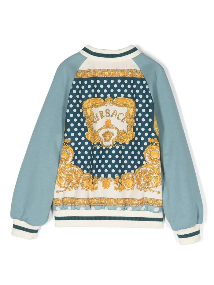 VERSACE KIDS Logo-print Bomber Jacket Blue/Multicolour - MAISONDEFASHION.COM