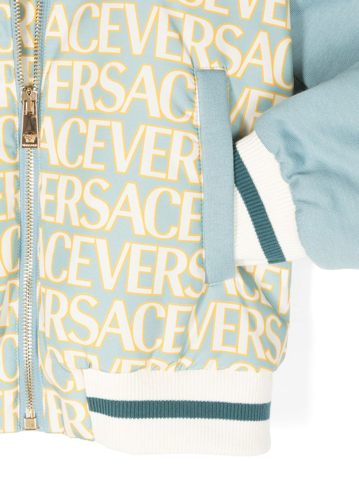 VERSACE KIDS Logo-print Bomber Jacket Blue/Multicolour - MAISONDEFASHION.COM