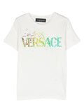 VERSACE KIDS Logo-print Cotton T-shirt White/Multicolour - MAISONDEFASHION.COM
