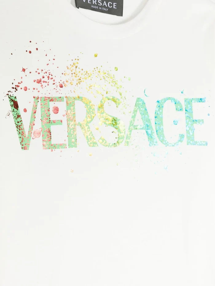 VERSACE KIDS Logo-print Cotton T-shirt White/Multicolour - MAISONDEFASHION.COM