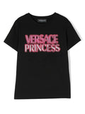 VERSACE KIDS Logo-print Princess T-shirt Black/Pink - MAISONDEFASHION.COM