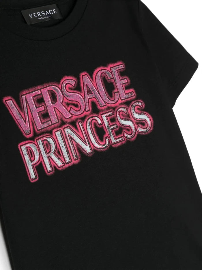 VERSACE KIDS Logo-print Princess T-shirt Black/Pink - MAISONDEFASHION.COM