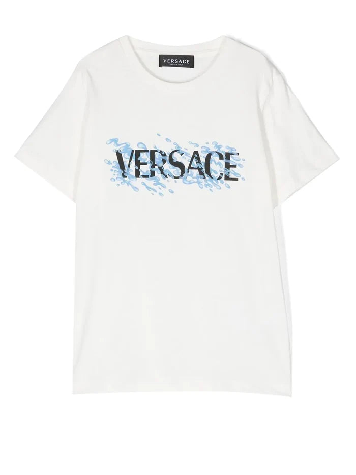 VERSACE KIDS Logo-print T-shirt White/Blue - MAISONDEFASHION.COM