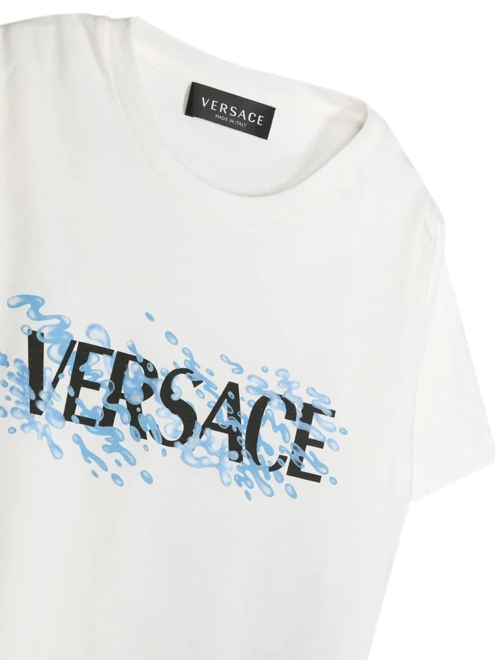 VERSACE KIDS Logo-print T-shirt White/Blue - MAISONDEFASHION.COM