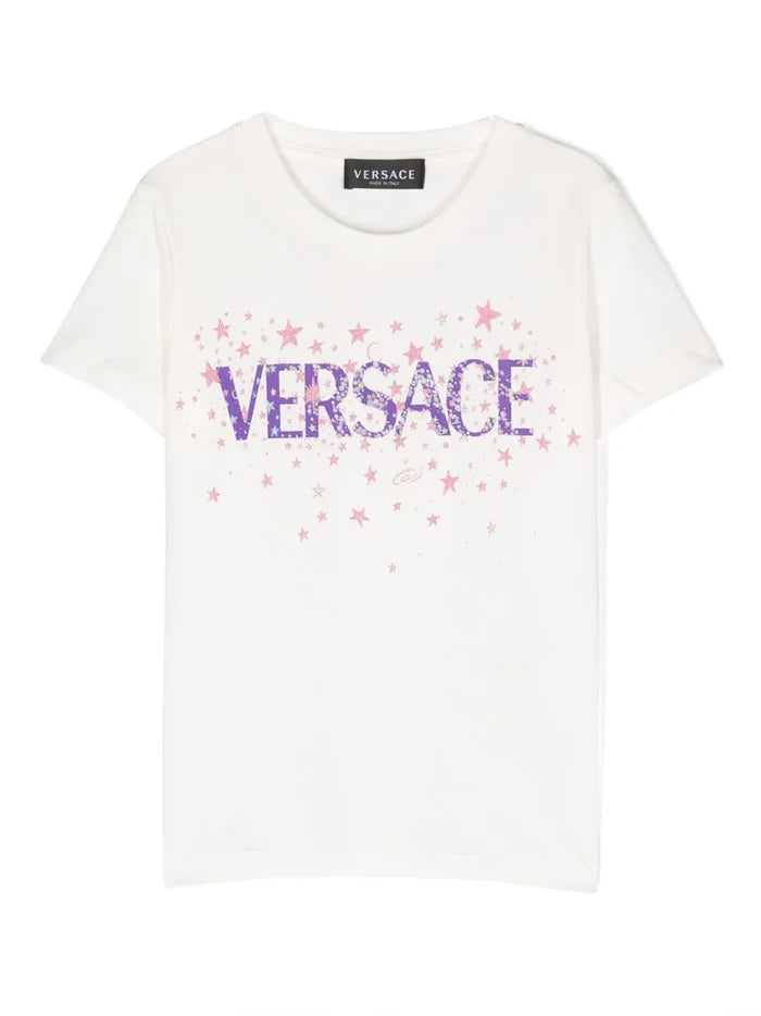 VERSACE KIDS Logo Stars Print T-Shirt White - MAISONDEFASHION.COM