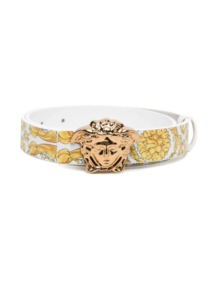 VERSACE KIDS Medusa-buckle Leather Belt White/Gold - MAISONDEFASHION.COM