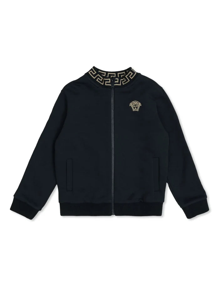VERSACE KIDS Medusa Embroidered Knitted Track Jacket Navy - MAISONDEFASHION.COM