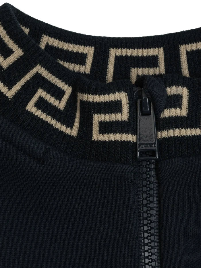 VERSACE KIDS Medusa Embroidered Knitted Track Jacket Navy - MAISONDEFASHION.COM