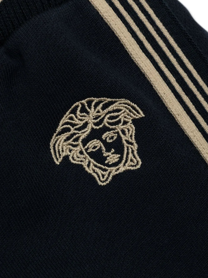 VERSACE BABY Medusa Embroidered Knitted Track Pants Navy - MAISONDEFASHION.COM