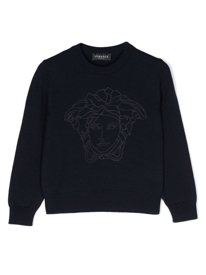 VERSACE KIDS Medusa Head-motif Jumper Navy - MAISONDEFASHION.COM
