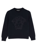VERSACE KIDS Medusa Head-motif Jumper Navy - MAISONDEFASHION.COM