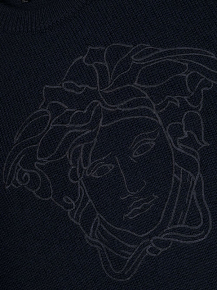 VERSACE KIDS Medusa Head-motif Jumper Navy - MAISONDEFASHION.COM