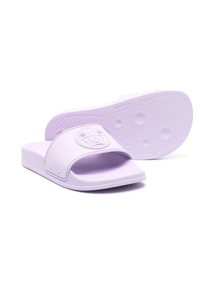VERSACE KIDS Medusa Logo Sliders Lilac - MAISONDEFASHION.COM