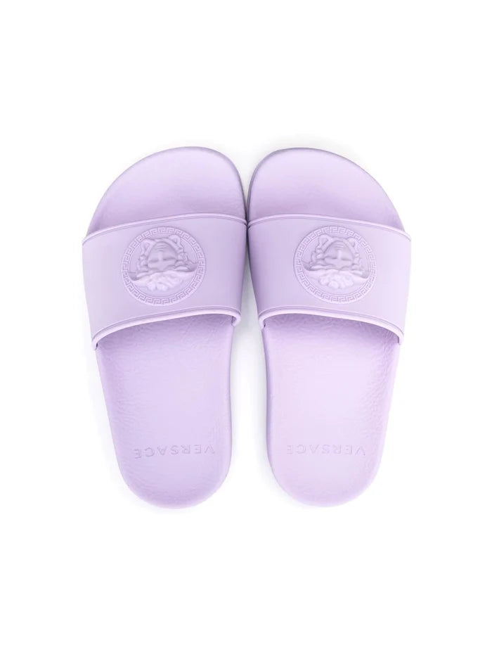 VERSACE KIDS Medusa Logo Sliders Lilac - MAISONDEFASHION.COM