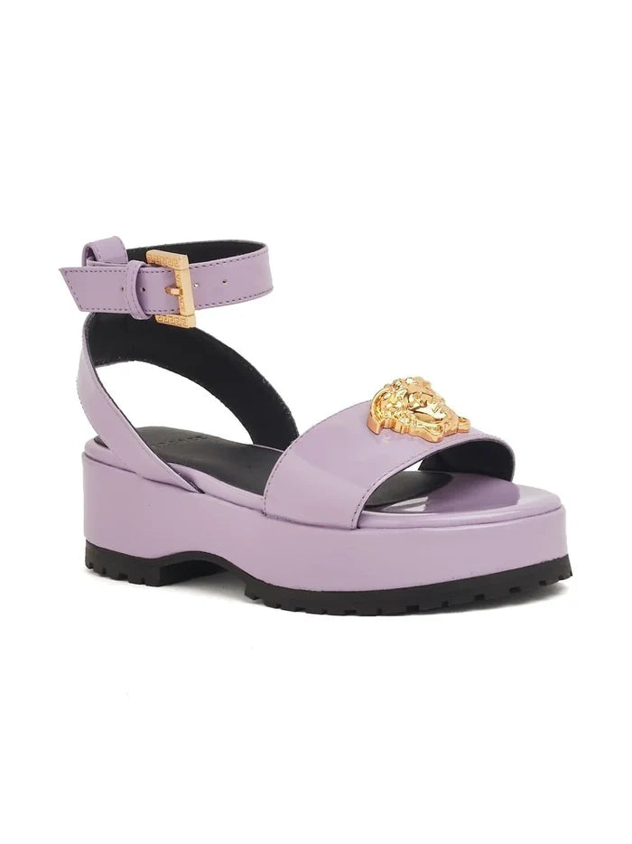 VERSACE KIDS Medusa-motif Platform Sandals Purple/Gold - MAISONDEFASHION.COM