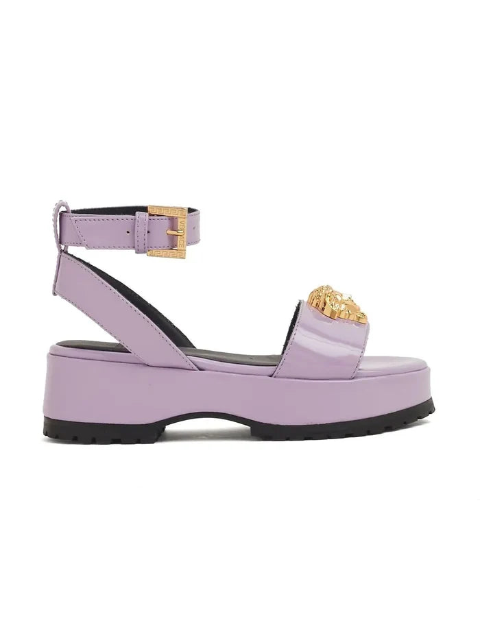 VERSACE KIDS Medusa-motif Platform Sandals Purple/Gold - MAISONDEFASHION.COM