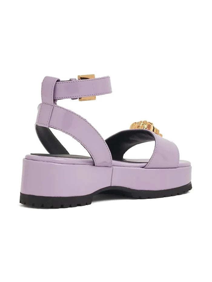 VERSACE KIDS Medusa-motif Platform Sandals Purple/Gold - MAISONDEFASHION.COM