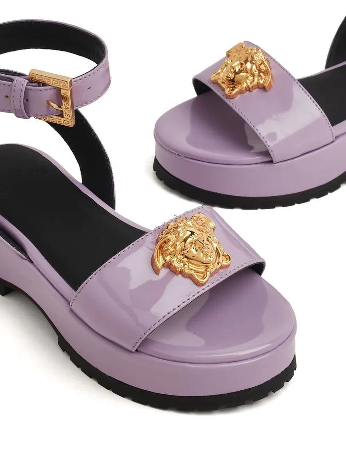 VERSACE KIDS Medusa-motif Platform Sandals Purple/Gold - MAISONDEFASHION.COM