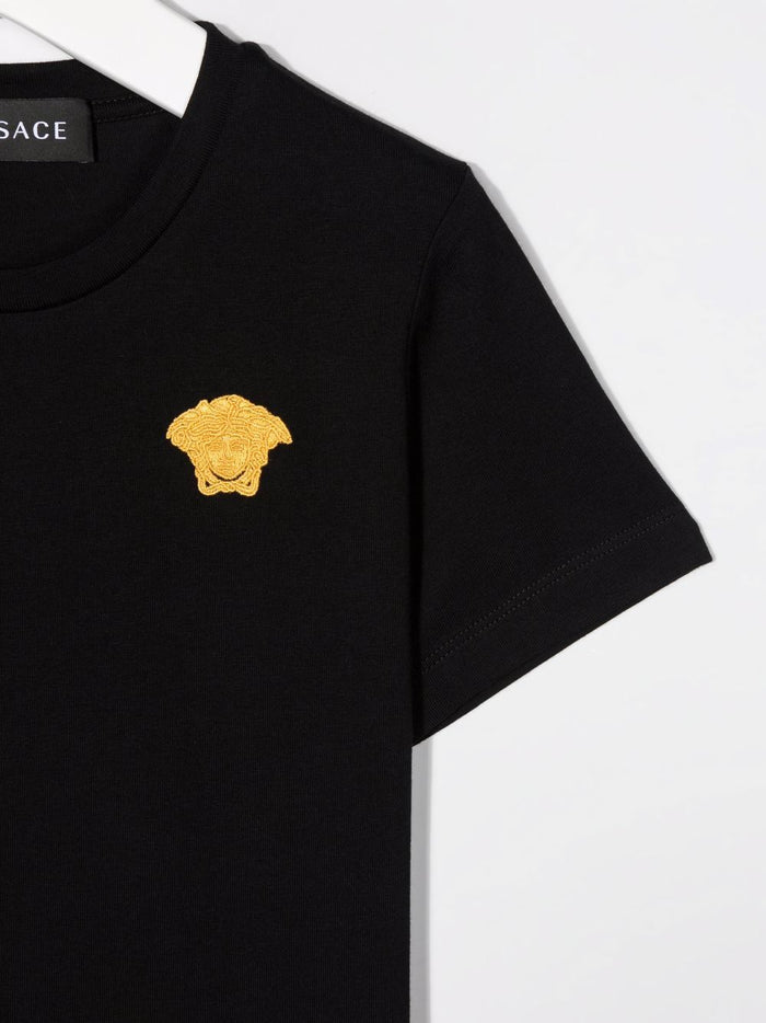 VERSACE KIDS Medusa Embroidery Short-sleeve T-shirt Black - MAISONDEFASHION.COM