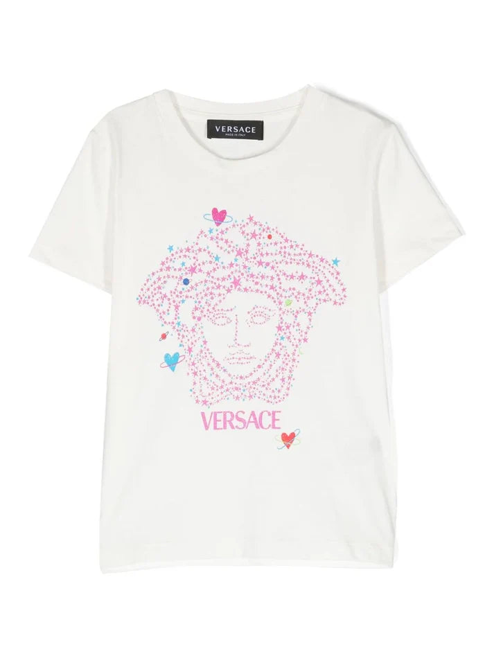 VERSACE KIDS Medusa Stars Print T-Shirt White - MAISONDEFASHION.COM