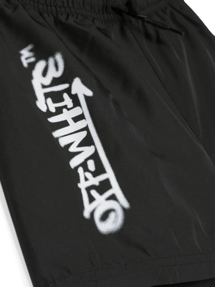 OFF-WHITE KIDS Off Graffiti Swim Short Black White - MAISONDEFASHION.COM