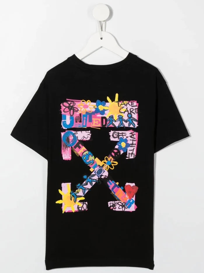 OFF-WHITE KIDS OW Together Tee Black/Pink - MAISONDEFASHION.COM