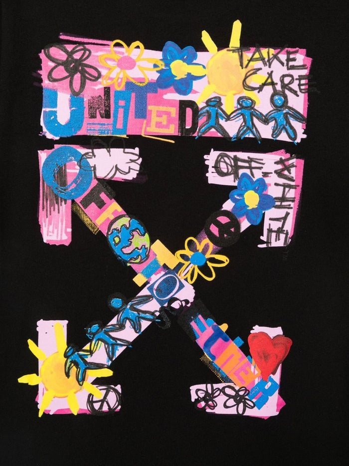 OFF-WHITE KIDS OW Together Tee Black/Pink - MAISONDEFASHION.COM