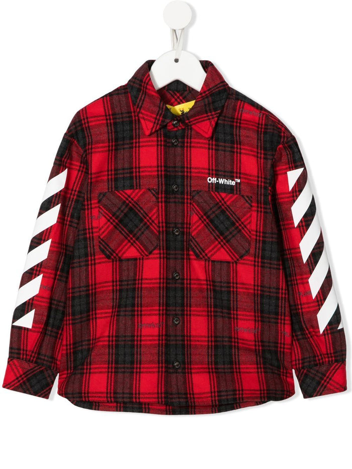 OFF-WHITE KIDS Rubber Arrow Check Flannel Shirt Red/White - MAISONDEFASHION.COM