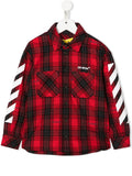 OFF-WHITE KIDS Rubber Arrow Check Flannel Shirt Red/White - MAISONDEFASHION.COM