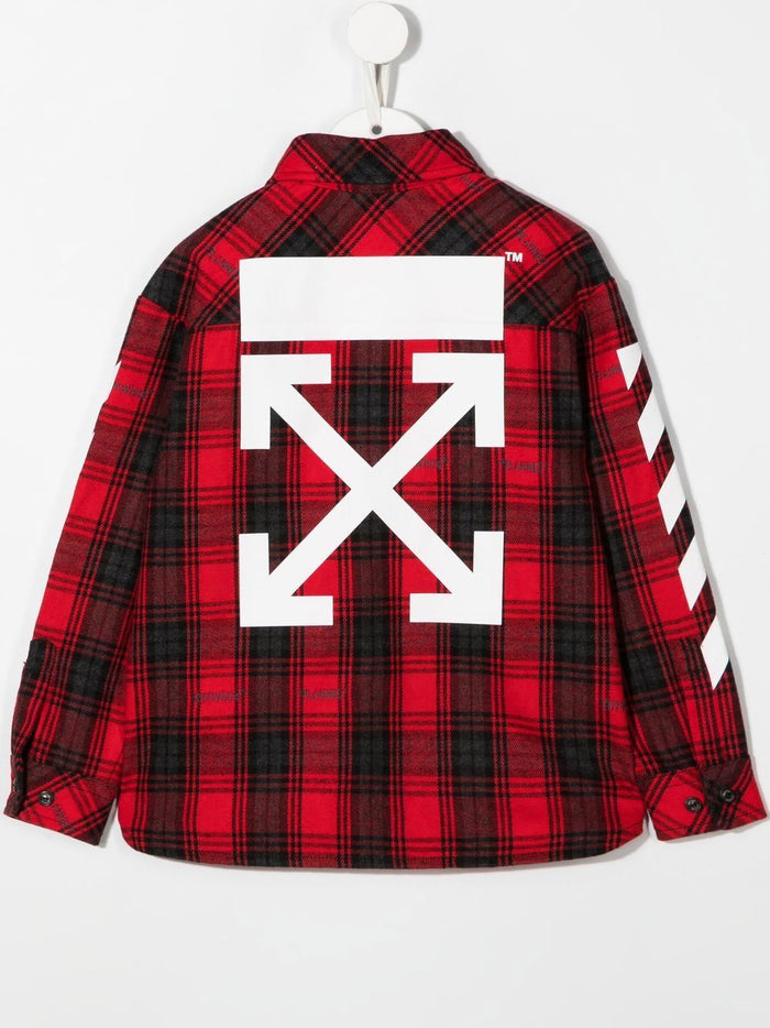 OFF-WHITE KIDS Rubber Arrow Check Flannel Shirt Red/White - MAISONDEFASHION.COM