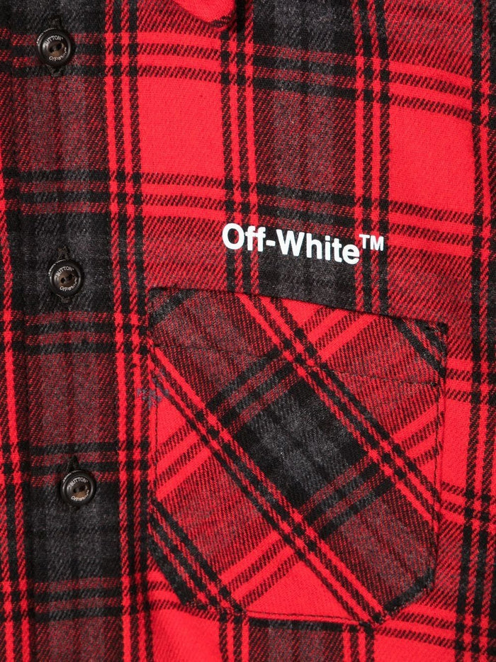 OFF-WHITE KIDS Rubber Arrow Check Flannel Shirt Red/White - MAISONDEFASHION.COM