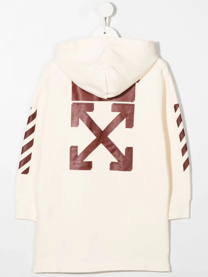 OFF-WHITE KIDS Rubber Arrow Hoodie Dress White/Burgundy - MAISONDEFASHION.COM
