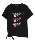 VERSACE KIDS Safety Pin-logo Cotton T-shirt Black - MAISONDEFASHION.COM