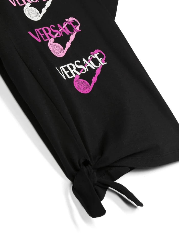 VERSACE KIDS Safety Pin-logo Cotton T-shirt Black - MAISONDEFASHION.COM