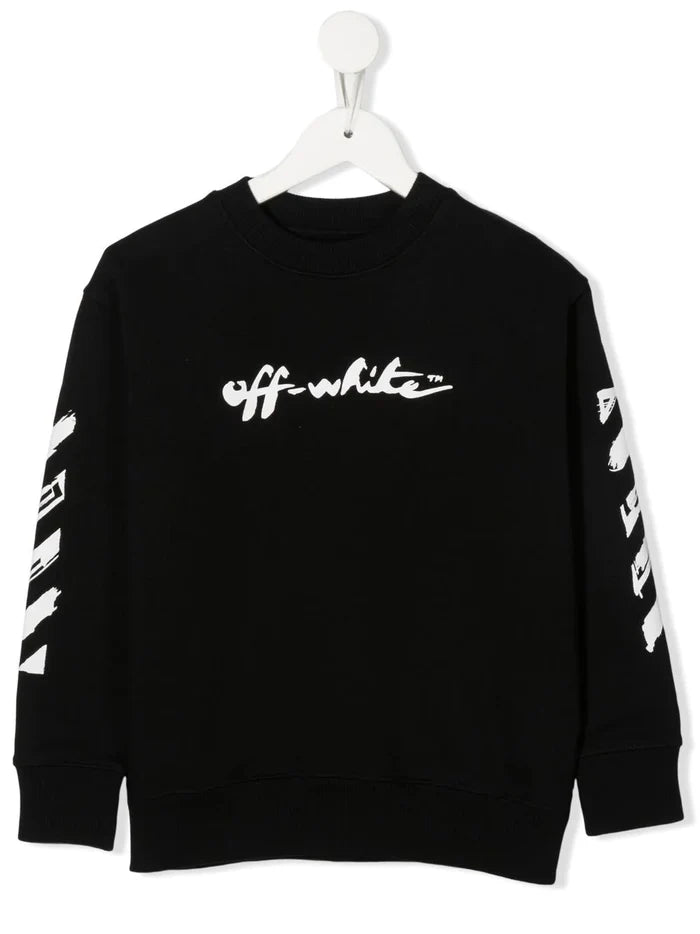 OFF-WHITE KIDS Script Logo Sweatshirt Black/White - MAISONDEFASHION.COM