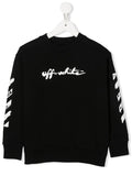 OFF-WHITE KIDS Script Logo Sweatshirt Black/White - MAISONDEFASHION.COM