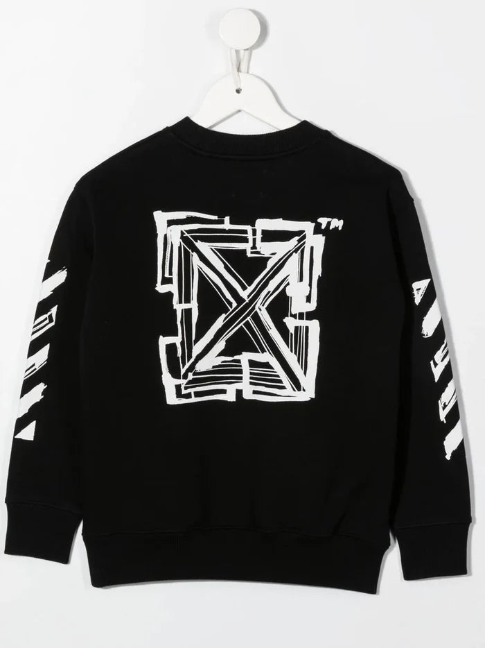 OFF-WHITE KIDS Script Logo Sweatshirt Black/White - MAISONDEFASHION.COM