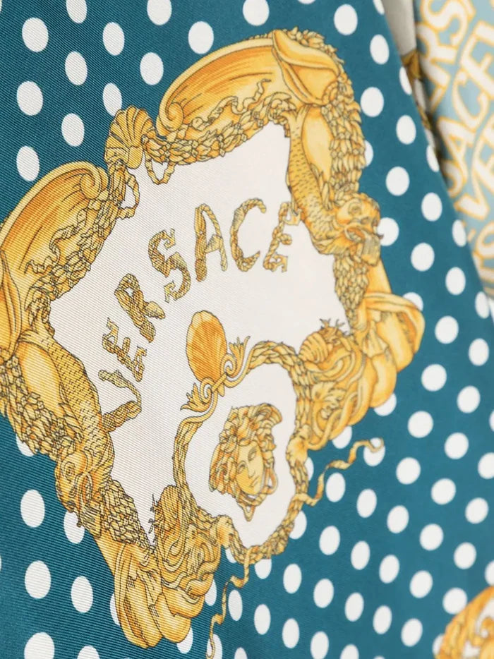 VERSACE KIDS Seashell Baroque Print Silk Shirt Light Blue - MAISONDEFASHION.COM