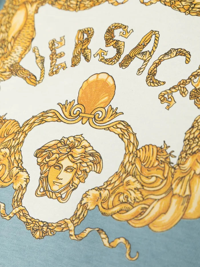 VERSACE KIDS Seashell Baroque Print T-Shirt Light Blue - MAISONDEFASHION.COM