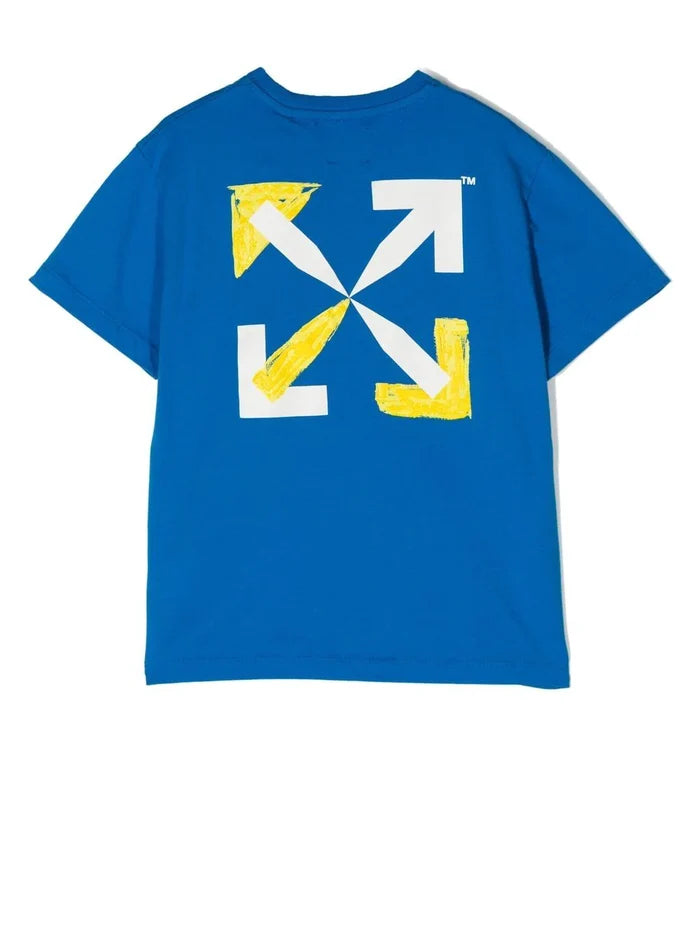 OFF-WHITE KIDS Shape Tee Blue/Yellow - MAISONDEFASHION.COM