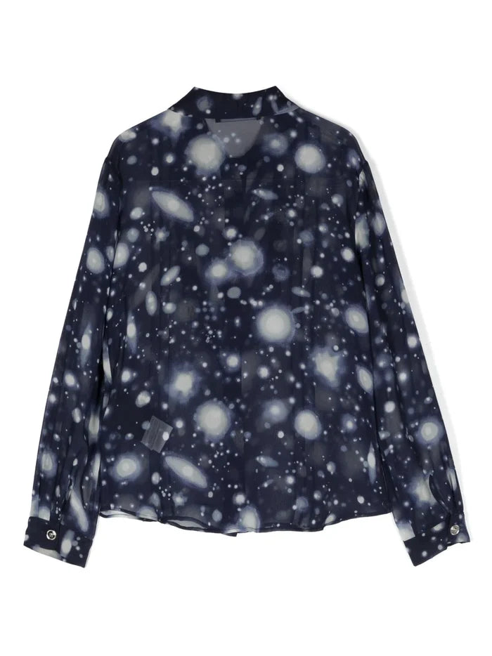 VERSACE KIDS Space-print Silk Shirt Navy Blue - MAISONDEFASHION.COM