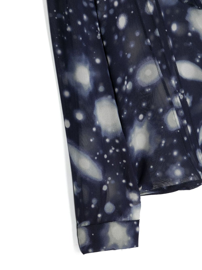 VERSACE KIDS Space-print Silk Shirt Navy Blue - MAISONDEFASHION.COM