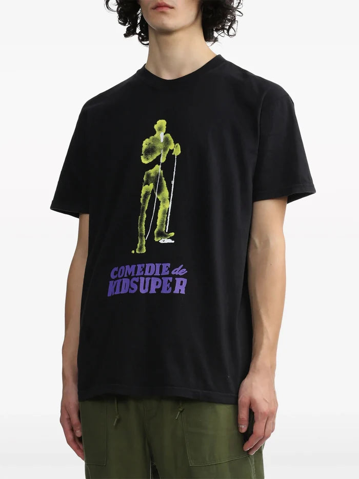 KIDSUPER Comedie Print Cotton T-Shirt Black - MAISONDEFASHION.COM