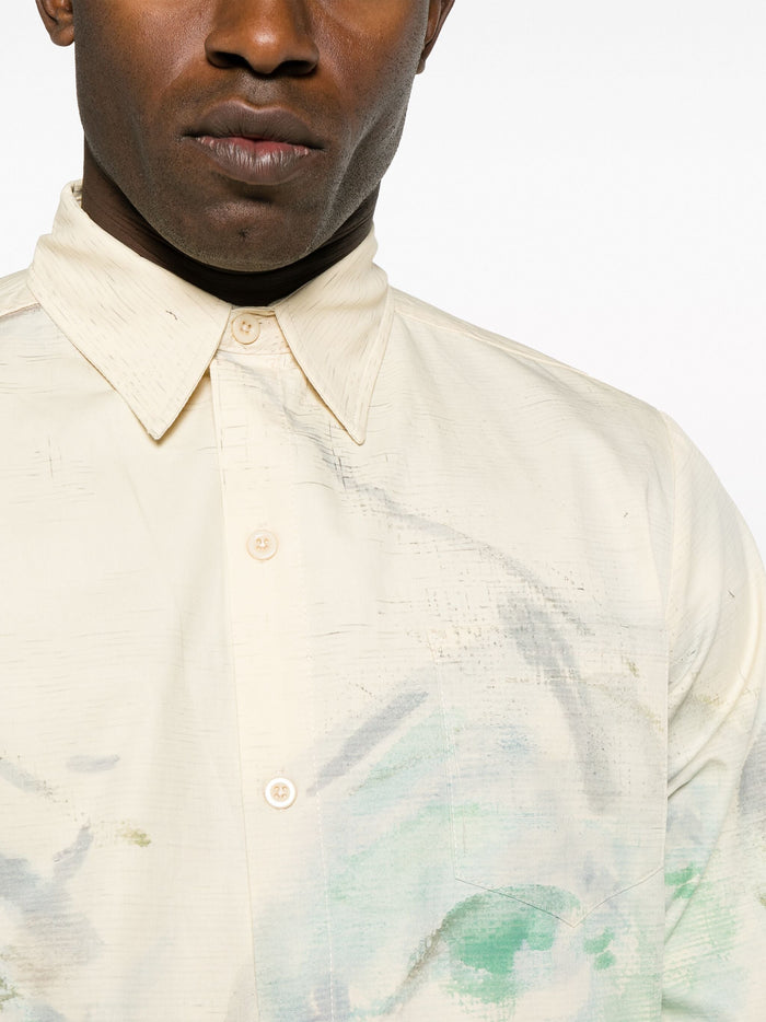 KIDSUPER Face Print Cotton Shirt Natural - MAISONDEFASHION.COM