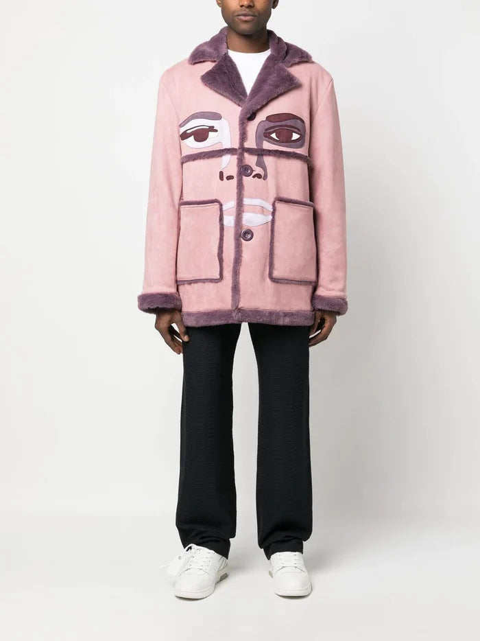 KIDSUPER Face Suede Collar Coat Pink - MAISONDEFASHION.COM