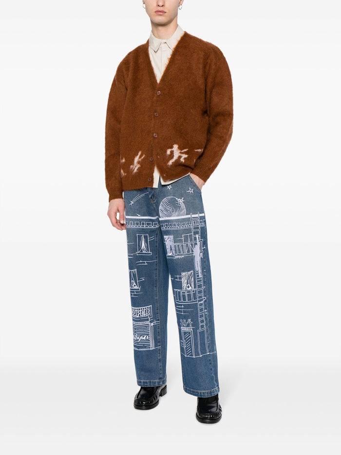 KIDSUPER Fire Escape Straight Leg Jeans Blue - MAISONDEFASHION.COM