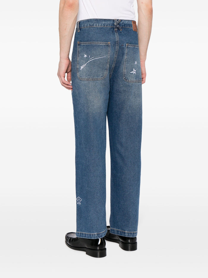 KIDSUPER Fire Escape Straight Leg Jeans Blue - MAISONDEFASHION.COM
