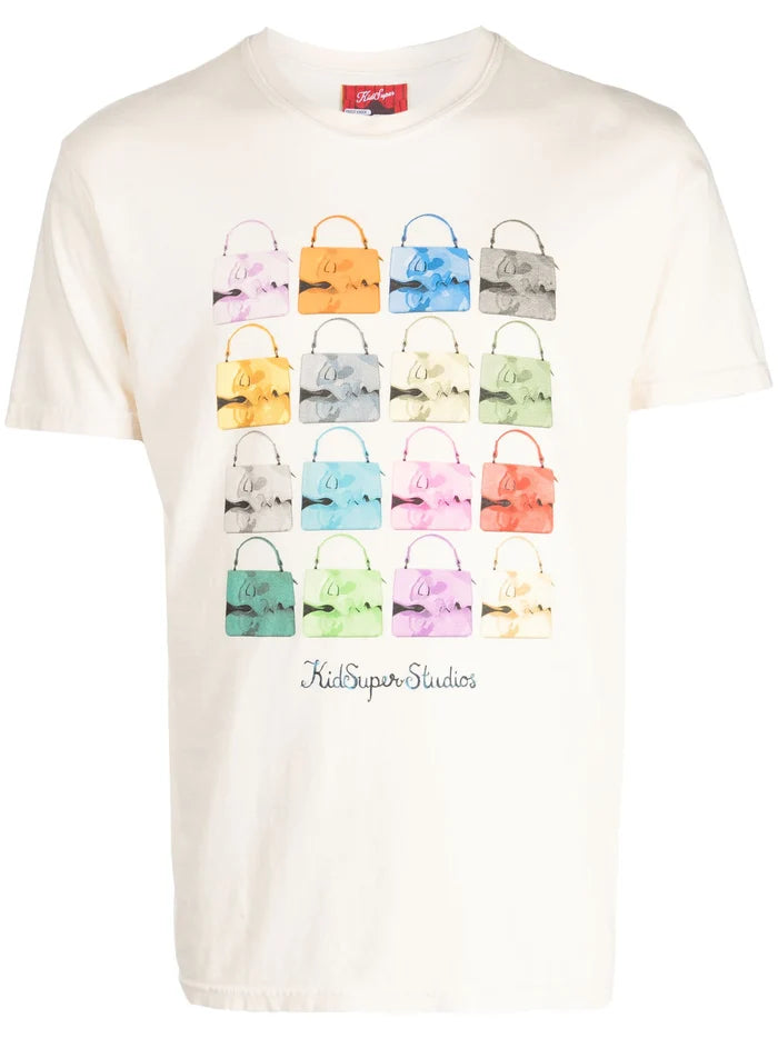 KIDSUPER Kissing Bags Print Cotton T-Shirt White - MAISONDEFASHION.COM