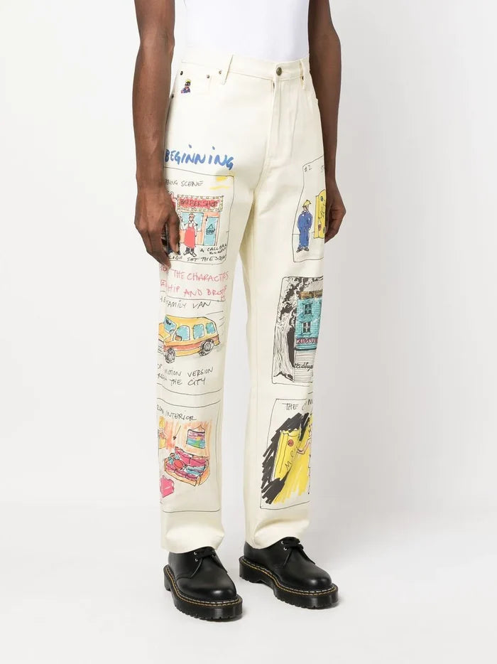KIDSUPER Screenplay Pants Cream - MAISONDEFASHION.COM