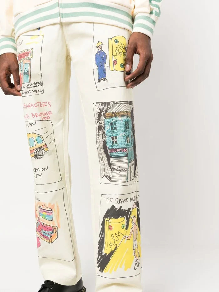 KIDSUPER Screenplay Pants Cream - MAISONDEFASHION.COM
